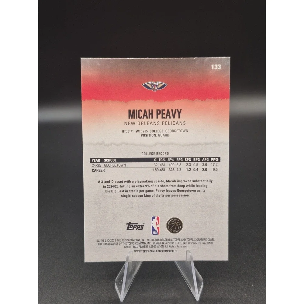 2025 Topps Signature Class Micah Peavy #133 Rookie Green /150 (RC) Pelicans